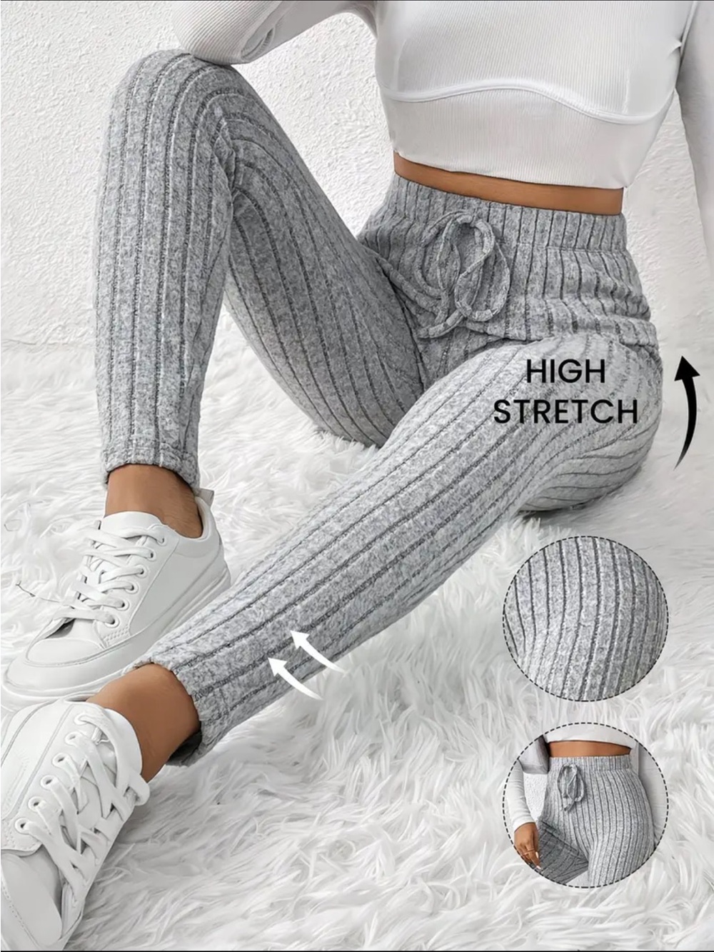💛 XL Super soft Ribbed High-Stretch Knit Jogger Pants - Light Gray